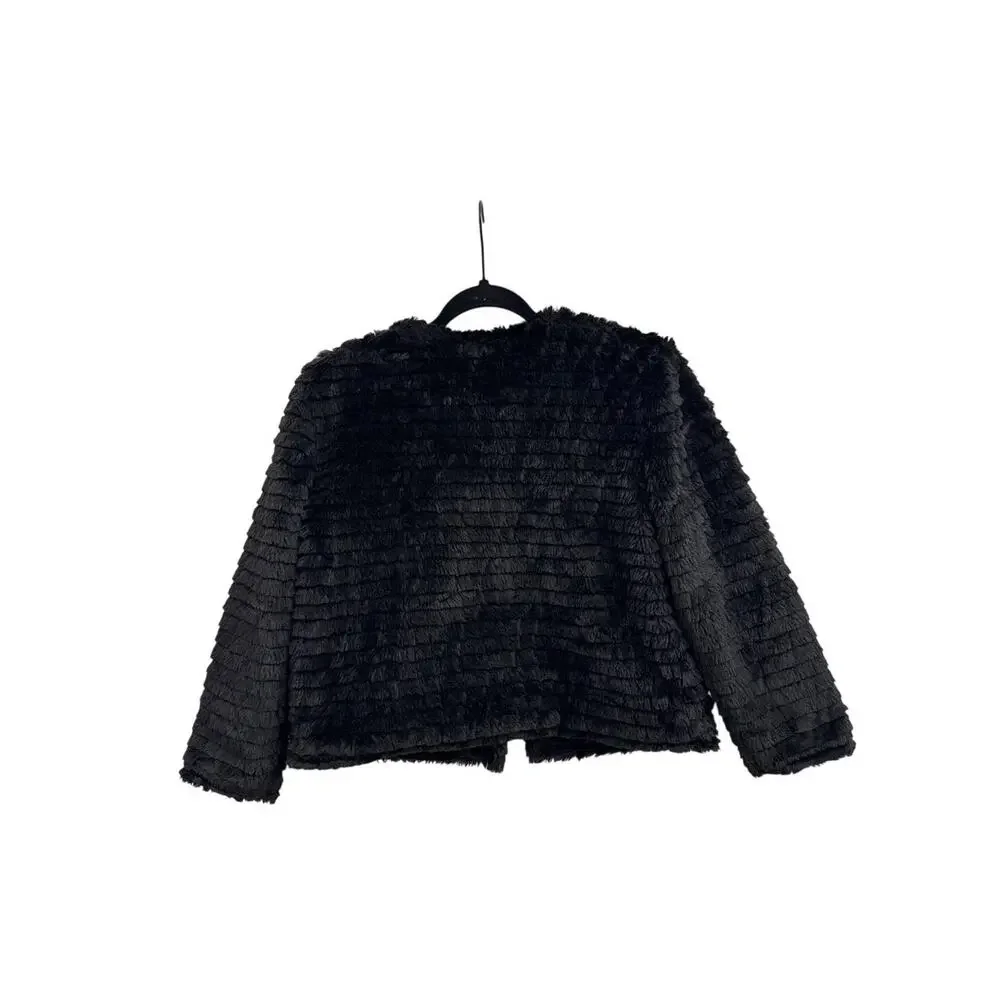 Calvin Klein Black Faux Fur Coat Plush Crop Layering Versatile Jacket Medium
